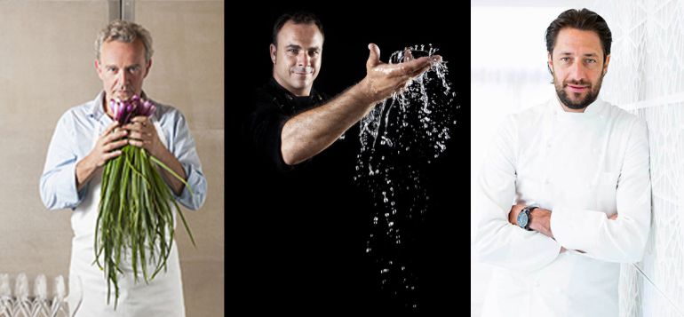 Alain Passard (L'Arpège), Ángel León (Aponiente) y Luigi Taglienti (Lume). Alain Passard (L'Arpège), Ángel León (Aponiente) y Luigi Taglienti (Lume).
