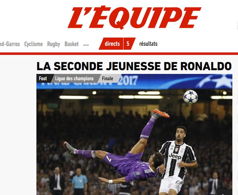 Portada digital de L'Equipe Portada digital de L'Equipe