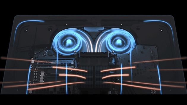 El sistema de ventilación del iMac Pro. El sistema de ventilación del iMac Pro.