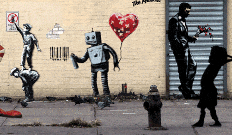 Varias de las obras más representativas de Banksy. Varias de las obras más representativas de Banksy.