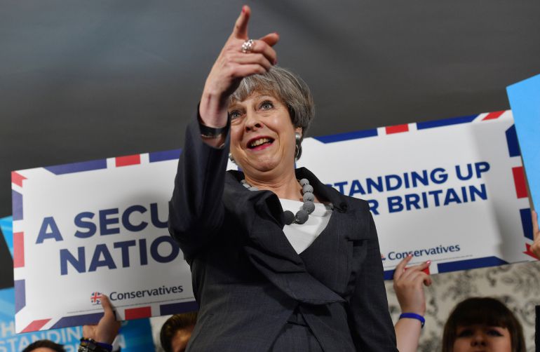 La priemra ministra británica, Theresa May, durante un acto de campaña. La priemra ministra británica, Theresa May, durante un acto de campaña.