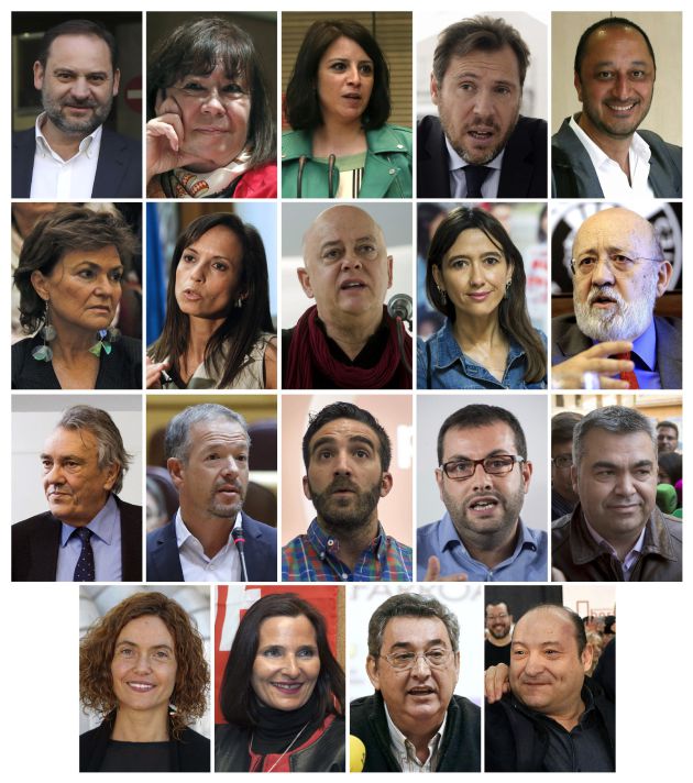 En la foto de izquierda a derecha y de arriba a abajo: José Luis Ábalos, Cristina Narbona, Adriana Lastra, Óscar Puente, Alfonso Gómez de Celis,, Carmen Calvo, Beatriz Corredor,Odón Elorza, Nuria Parlón, José Félix Tezanos y Manuel Escudero,Ander Gil,Francisco Polo,Iban García, Santos Cerdán, Maritxel Battet, Luz Martínez,Toni Ferrer y Carles Ruiz. En la foto de izquierda a derecha y de arriba a abajo: José Luis Ábalos, Cristina Narbona, Adriana Lastra, Óscar Puente, Alfonso Gómez de Celis,, Carmen Calvo, Beatriz Corredor,Odón Elorza, Nuria Parlón, José Félix Tezanos y Manuel Escudero,Ander Gil,Francisco Polo,Iban García, Santos Cerdán, Maritxel Battet, Luz Martínez,Toni Ferrer y Carles Ruiz.