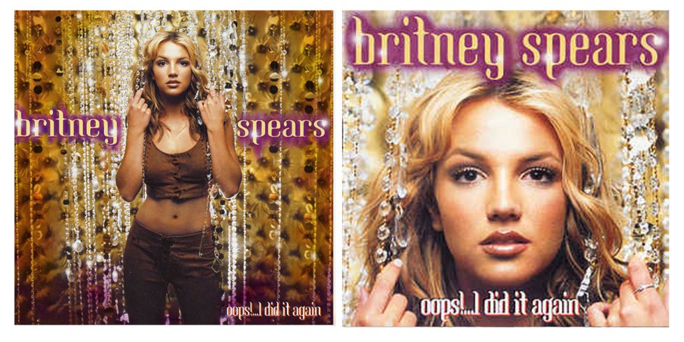 En el caso de la portada de 'Oops, I did it again', los encargados no se molestaron en utilizar alguna herramienta de diseño y se limitaron a hacer zoom sobre su cara. En el caso de la portada de 'Oops, I did it again', los encargados no se molestaron en utilizar alguna herramienta de diseño y se limitaron a hacer zoom sobre su cara.