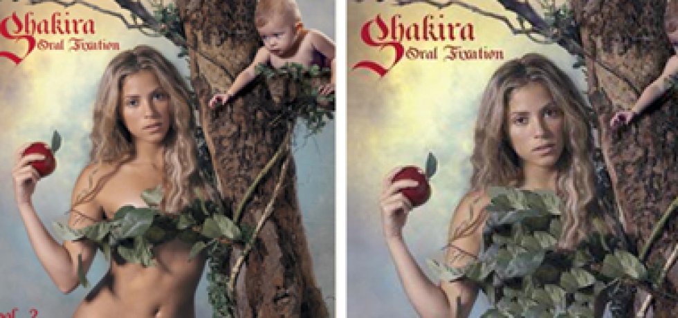 Las hojas del árbol de 'Oral Fixation' fueron aumentadas y duplicadas para cubrir el cuerpo semi desnudo de Shakira. Las hojas del árbol de 'Oral Fixation' fueron aumentadas y duplicadas para cubrir el cuerpo semi desnudo de Shakira.