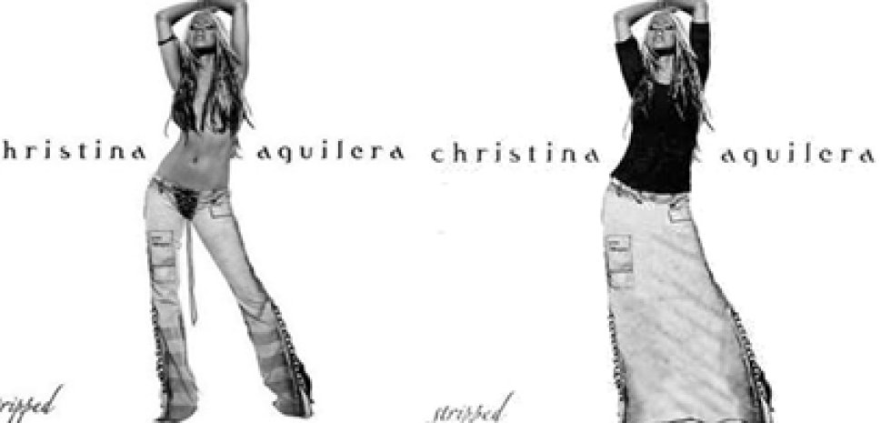 En 'Stripped', Christina Aguilera pasó a lucir falda en lugar del top y pantalones de la versión original. En 'Stripped', Christina Aguilera pasó a lucir falda en lugar del top y pantalones de la versión original.