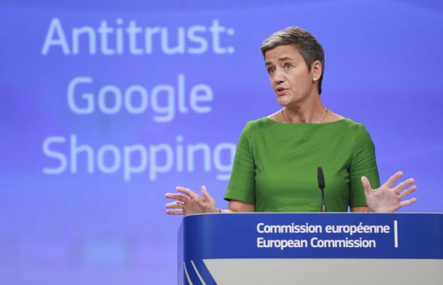 La comisaria europea de Competencia, Margrethe Vestager, durante la rueda de prensa. La comisaria europea de Competencia, Margrethe Vestager, durante la rueda de prensa.