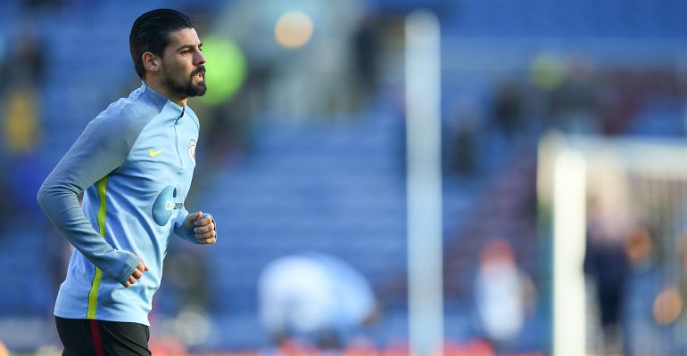 Nolito, durante un calentamiento con el Manchester City Nolito, durante un calentamiento con el Manchester City
