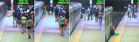 Secuencia de imágenes del momento en el que la mujer es arrastrada por el metro. Secuencia de imágenes del momento en el que la mujer es arrastrada por el metro.