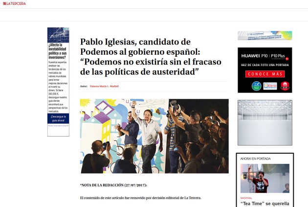 "El contenido de este artículo fue removido por decisión editorial de La Tercera". "El contenido de este artículo fue removido por decisión editorial de La Tercera".
