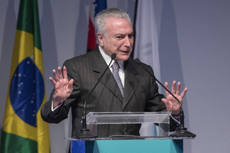 El presidente brasileño, Michel Temer, habla durante la inauguración de la feria nacional del sector automotor hoy, martes 8 de agosto de 2017 El presidente brasileño, Michel Temer, habla durante la inauguración de la feria nacional del sector automotor hoy, martes 8 de agosto de 2017