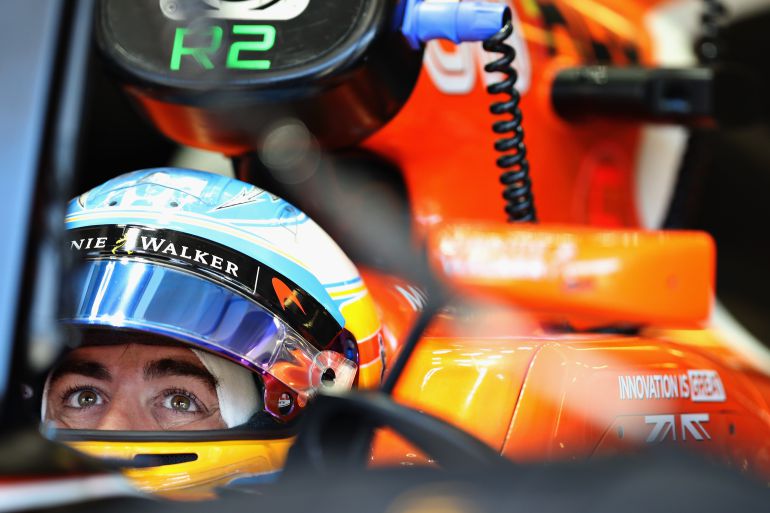 Fernando Alonso durante los entrenamientos libres del GP de Hungría. Fernando Alonso durante los entrenamientos libres del GP de Hungría.