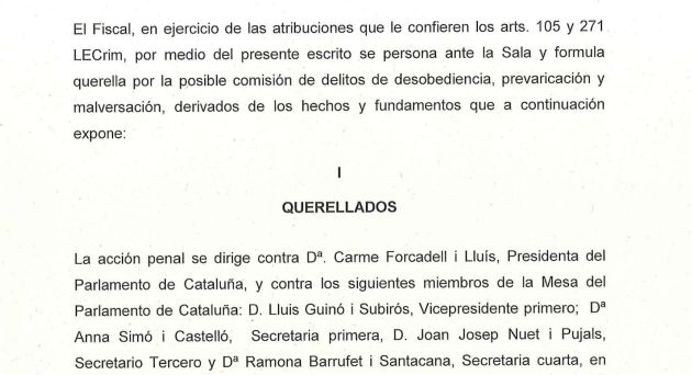 Escrito de la Fiscalía del TSJC. Escrito de la Fiscalía del TSJC.