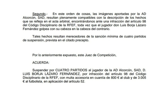 Incomprensible sanción de cuatro partidos a Borja Lázaro Incomprensible sanción de cuatro partidos a Borja Lázaro