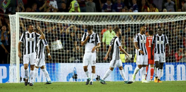 Los jugadores de la Juve, después del primer gol de Messi Los jugadores de la Juve, después del primer gol de Messi