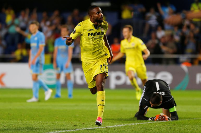 Cedric Bakambu tras marcar el segundo gol del Villarreal. Cedric Bakambu tras marcar el segundo gol del Villarreal.