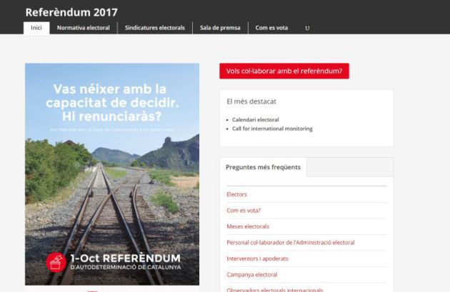 Vista principal de la página web del referéndum ilegal. Vista principal de la página web del referéndum ilegal.