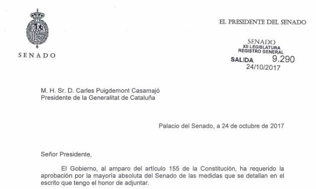 El burofax del Senado a Puigdemont. El burofax del Senado a Puigdemont.