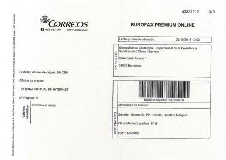 Las alegaciones de Puigdemont al Senado llegaron a las 10:03 minutos. Las alegaciones de Puigdemont al Senado llegaron a las 10:03 minutos.