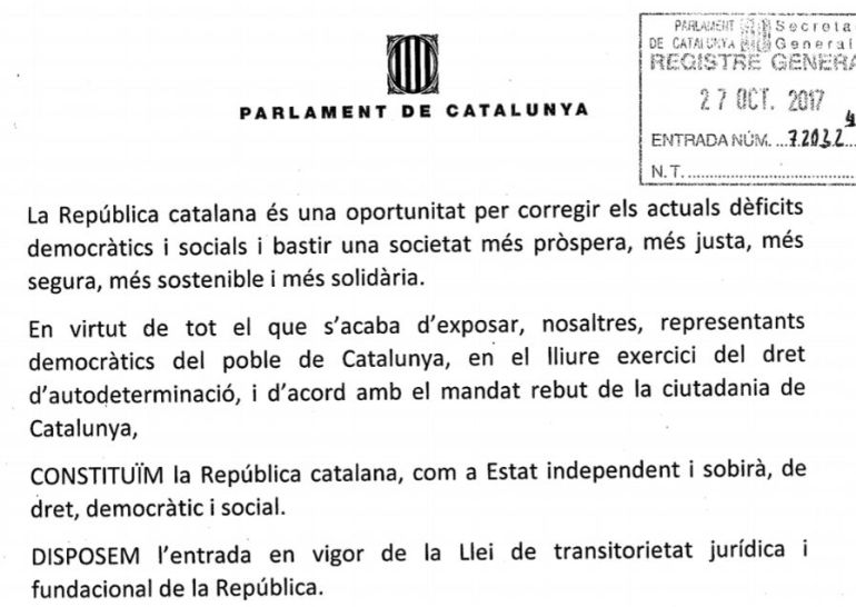 La propuesta de resolución de Junts pel Sí. La propuesta de resolución de Junts pel Sí.