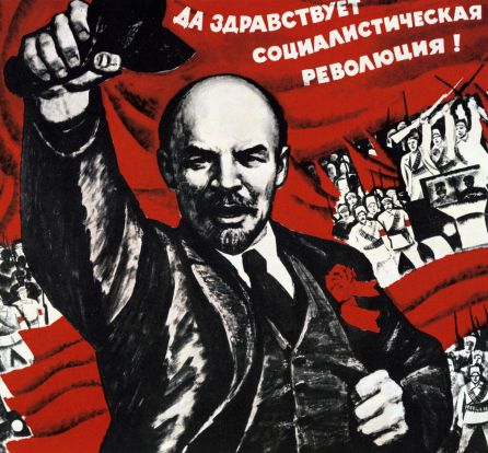 Lenin en un cartel propagandístico de la revolución Lenin en un cartel propagandístico de la revolución