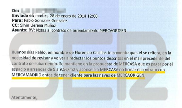 Uno de lo correos electrónicos al que ha tenido acceso la Cadena SER. Uno de lo correos electrónicos al que ha tenido acceso la Cadena SER.