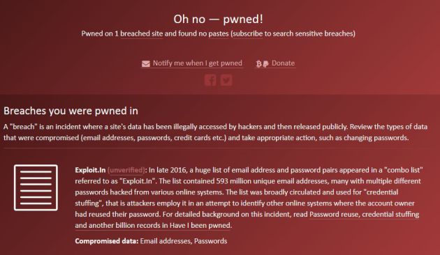 Ejemplo de una cuenta afectada por el fichero Exploit.in. Ejemplo de una cuenta afectada por el fichero Exploit.in.