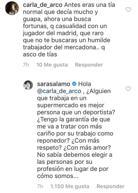 El comentario y la respuesta de Sara Sálamo El comentario y la respuesta de Sara Sálamo