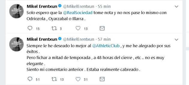 Mikel Erentxun explota en Twitter tras la marcha de Iñigo Martínez al Athletic Mikel Erentxun explota en Twitter tras la marcha de Iñigo Martínez al Athletic