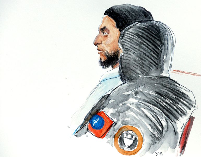 Dibujo de Salah Abdeslam ante el tribunal que le juzga en Bruselas Dibujo de Salah Abdeslam ante el tribunal que le juzga en Bruselas