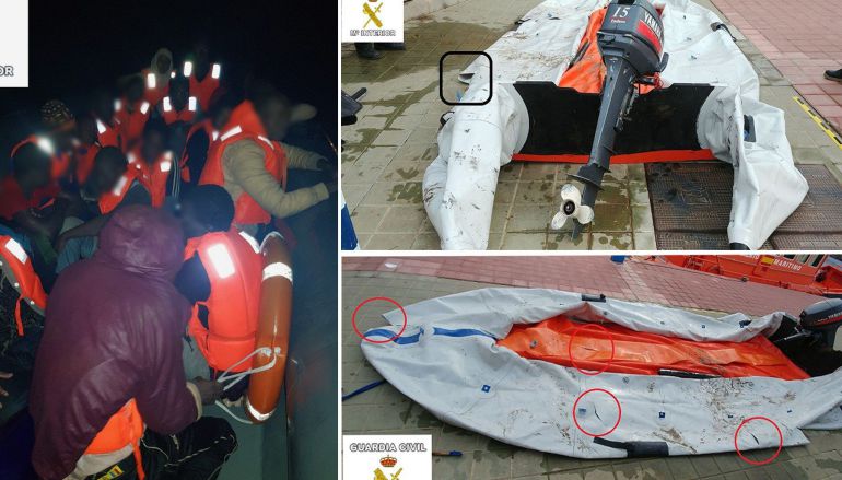 Imagen de archivo del rescate de 31 inmigrantes que iban a bordo de una patera pinchada en Melilla. Imagen de archivo del rescate de 31 inmigrantes que iban a bordo de una patera pinchada en Melilla.