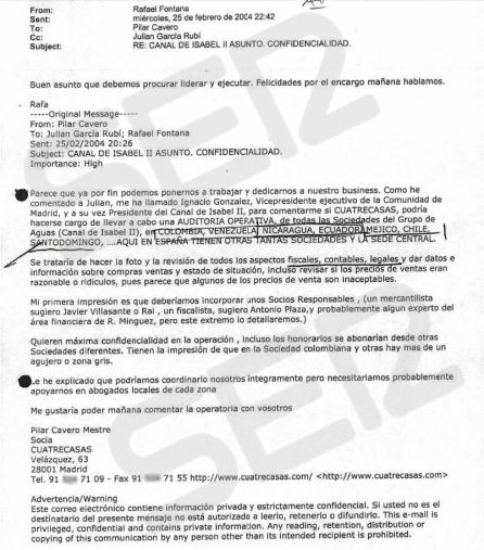 Documento incorporado al sumario judicial del caso Lezo relativo al encargo del informe de Inassa por parte de Ignacio González, expresidente de Madrid Documento incorporado al sumario judicial del caso Lezo relativo al encargo del informe de Inassa por parte de Ignacio González, expresidente de Madrid