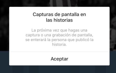 Este es el mensaje que aparece en algunos dispositivos al hacer una captura a una 'story' Este es el mensaje que aparece en algunos dispositivos al hacer una captura a una 'story'