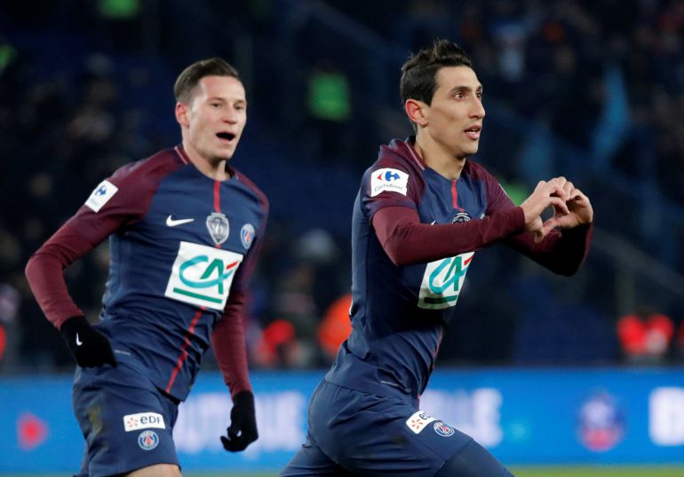 El fideo celebra su gol en el partido contra el Olympique de Marsella El fideo celebra su gol en el partido contra el Olympique de Marsella