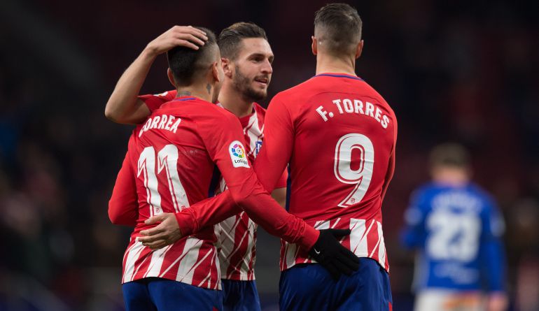 Correa, Koke y Torres celebran un gol del Atlético en el Wanda Metropolitano. Correa, Koke y Torres celebran un gol del Atlético en el Wanda Metropolitano.