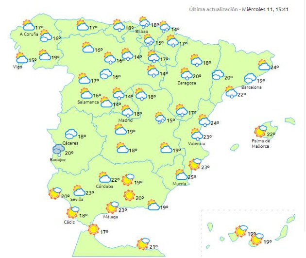 Hay que esperar hasta el domingo 15 de abril para que los soles comiencen a lucir en los mapas de la previsión. Hay que esperar hasta el domingo 15 de abril para que los soles comiencen a lucir en los mapas de la previsión.