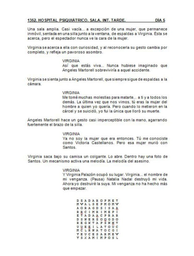 Última página del guion de la T1. Sopa de letras con pistas de la T2 para los actores Última página del guion de la T1. Sopa de letras con pistas de la T2 para los actores