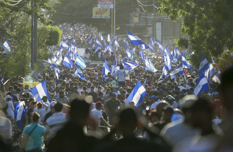 Manifestación contra el Gobierno del presidente Daniel Ortega el lunes 23 de abril de 2018, en Managua. Manifestación contra el Gobierno del presidente Daniel Ortega el lunes 23 de abril de 2018, en Managua.