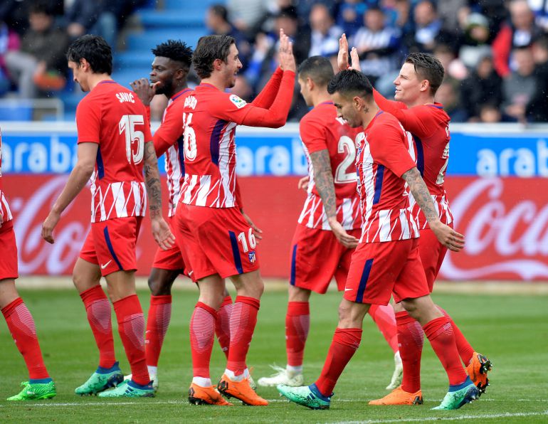 Los jugadores del Atlético de Madrid celebran el gol de Gameiro. Los jugadores del Atlético de Madrid celebran el gol de Gameiro.