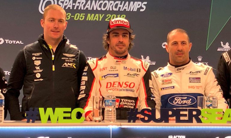 Fernando Alonso, en la rueda de prensa de pilotos de las 6 Horas de Spa. Fernando Alonso, en la rueda de prensa de pilotos de las 6 Horas de Spa.