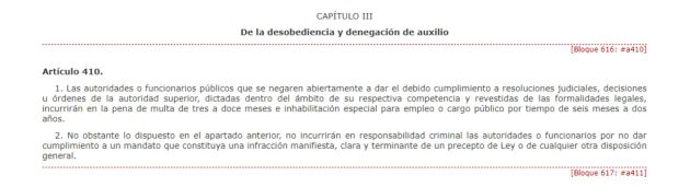 Artículo que regula la desobediencia en el Código Penal Artículo que regula la desobediencia en el Código Penal