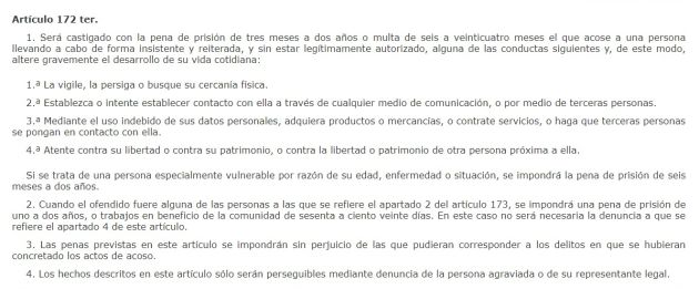 Artículo del Código Penal que castiga el acoso Artículo del Código Penal que castiga el acoso