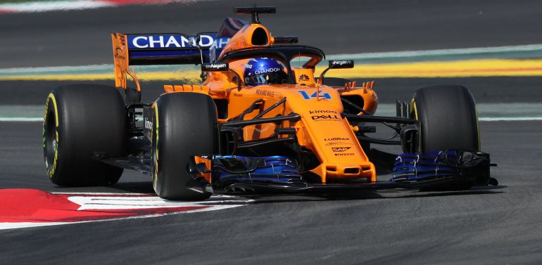 Fernando Alonso, en los primeros libres del GP de España. Fernando Alonso, en los primeros libres del GP de España.