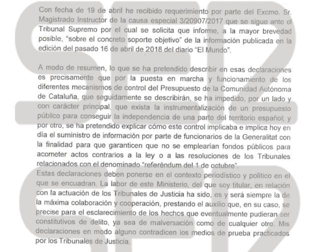 Montoro detalla al juez Llarena hasta nueve denuncias al fiscal y al Tribunal de Cuentas por el proceso independentista Montoro detalla al juez Llarena hasta nueve denuncias al fiscal y al Tribunal de Cuentas por el proceso independentista
