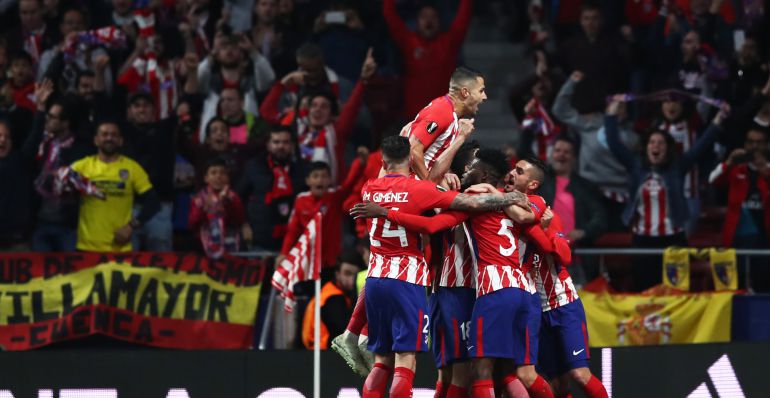 Los jugadores del Atlético de Madrid celebrando un gol en el Wanda Metropolitano. Los jugadores del Atlético de Madrid celebrando un gol en el Wanda Metropolitano.