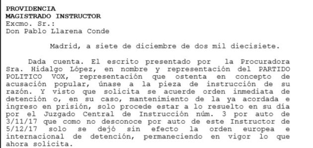 Providencia en la que el juez explicaba que la medida sigue en vigor Providencia en la que el juez explicaba que la medida sigue en vigor