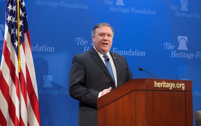 El secretario de Estado de EE.UU., Mike Pompeo, ofrece una rueda de prensa en Washington, Estados Unidos, hoy, 21 de mayo de 2018 El secretario de Estado de EE.UU., Mike Pompeo, ofrece una rueda de prensa en Washington, Estados Unidos, hoy, 21 de mayo de 2018