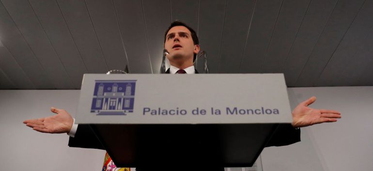 Albert Rivera, presidente de Ciudadanos en una conferencia de prensa ofrecida en el Palacio de La Moncloa Albert Rivera, presidente de Ciudadanos en una conferencia de prensa ofrecida en el Palacio de La Moncloa
