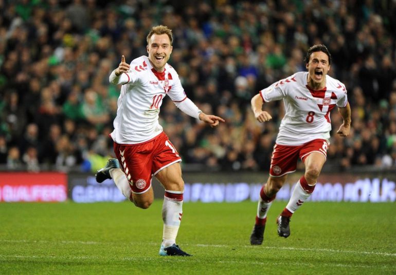 Eriksen celebra un gol en un partido de clasificación Eriksen celebra un gol en un partido de clasificación
