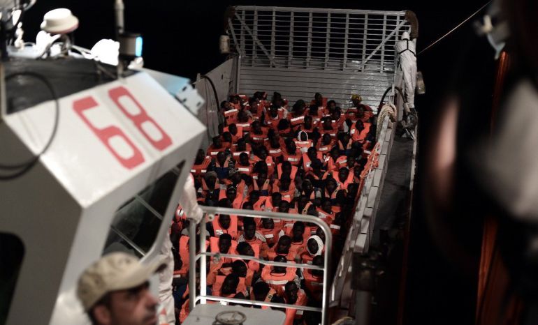 Inmigrantes rescatados por el 'Aquarius' en el Mediterráneo. Inmigrantes rescatados por el 'Aquarius' en el Mediterráneo.