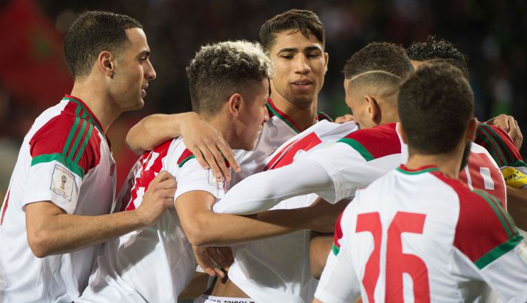 La selección de Marruecos celebra un gol. La selección de Marruecos celebra un gol.